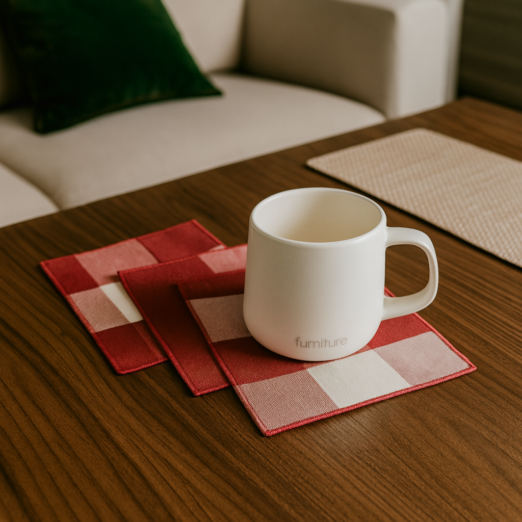 TBL0045 - Red-White Buffalo Plaid Reversible 6" Coaster