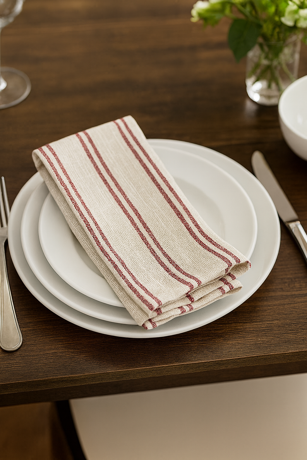 TBL0065 - Burgundy Modern Striped Linen-Poly Cloth Dinner Napkin