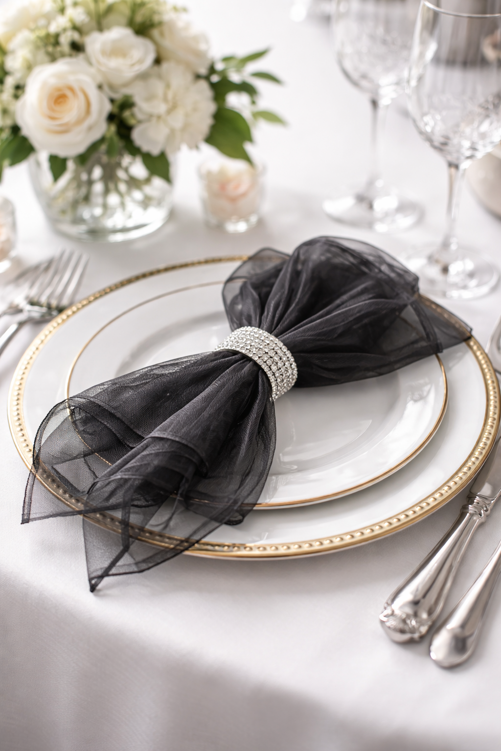1002 - Black Sheer Organza Festive 20" Dinner Napkin