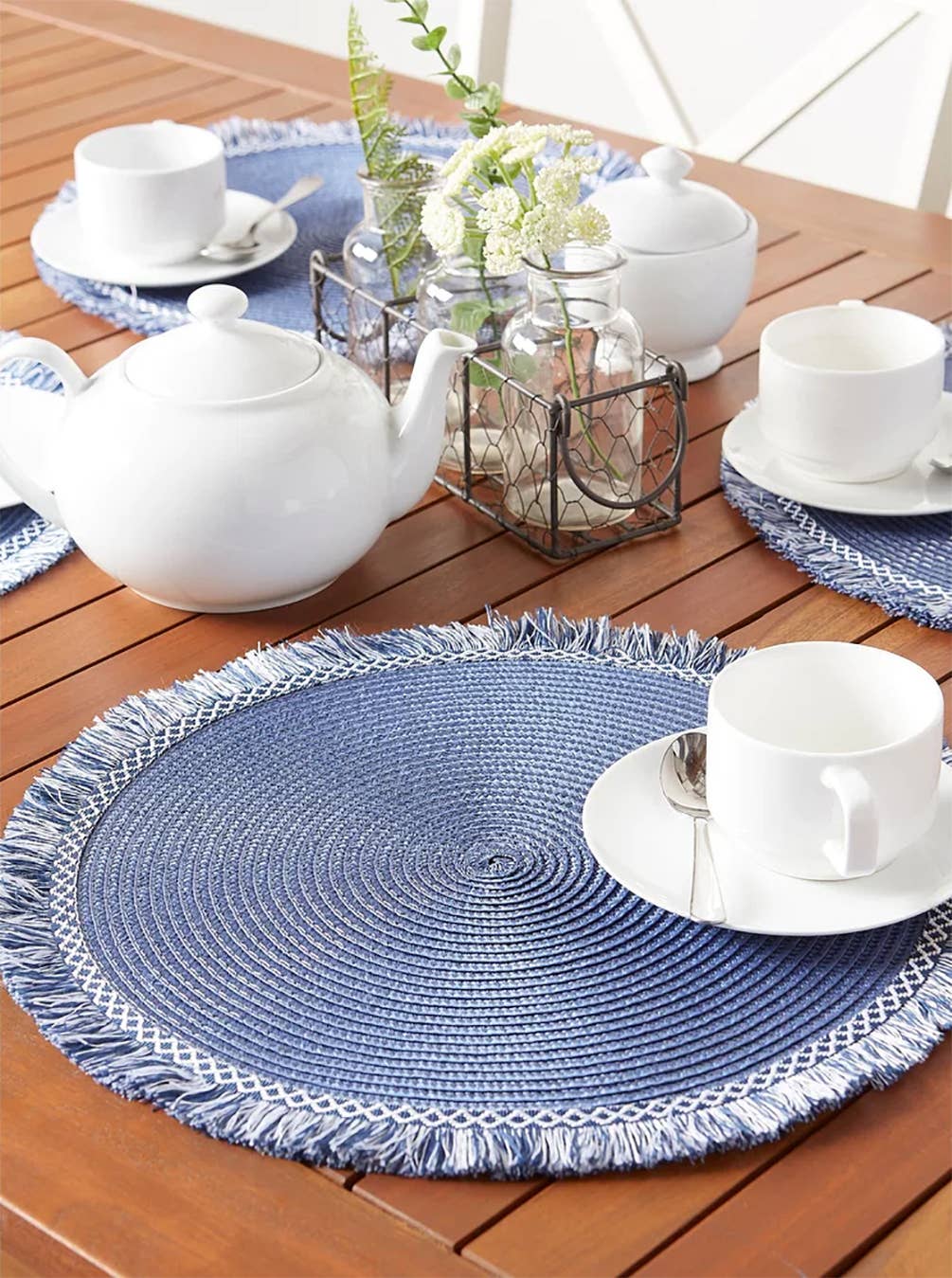 FS751669 - Navy Blue Woven 15" Round Placemats with Fringe