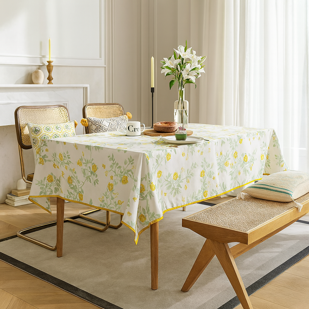 TBL0058 - Yellow Floral Wrinkle-Free Tablecloth