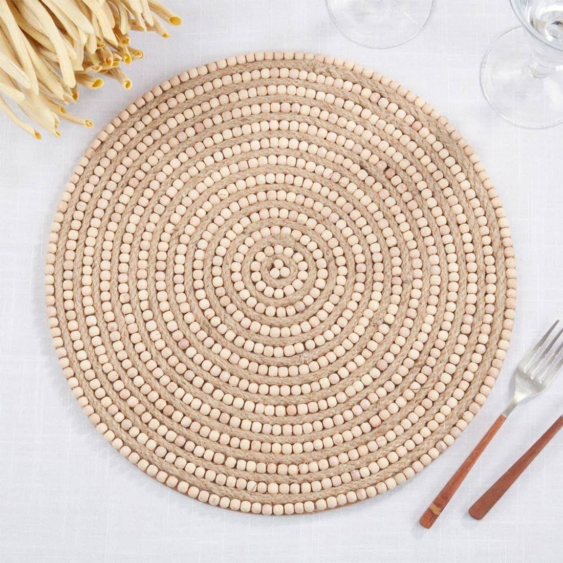 1600 - Coffee Mango Wood Beaded 14" Placemat