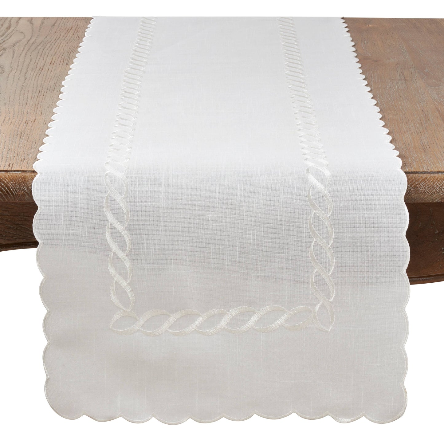 1064 - White Braided Embroidery Table Runner