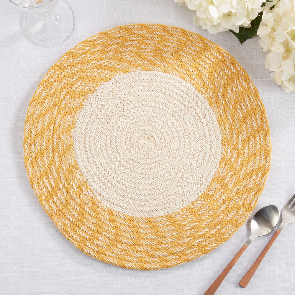 1027 - Yellow and Natural Hand Braided 15" Placemat