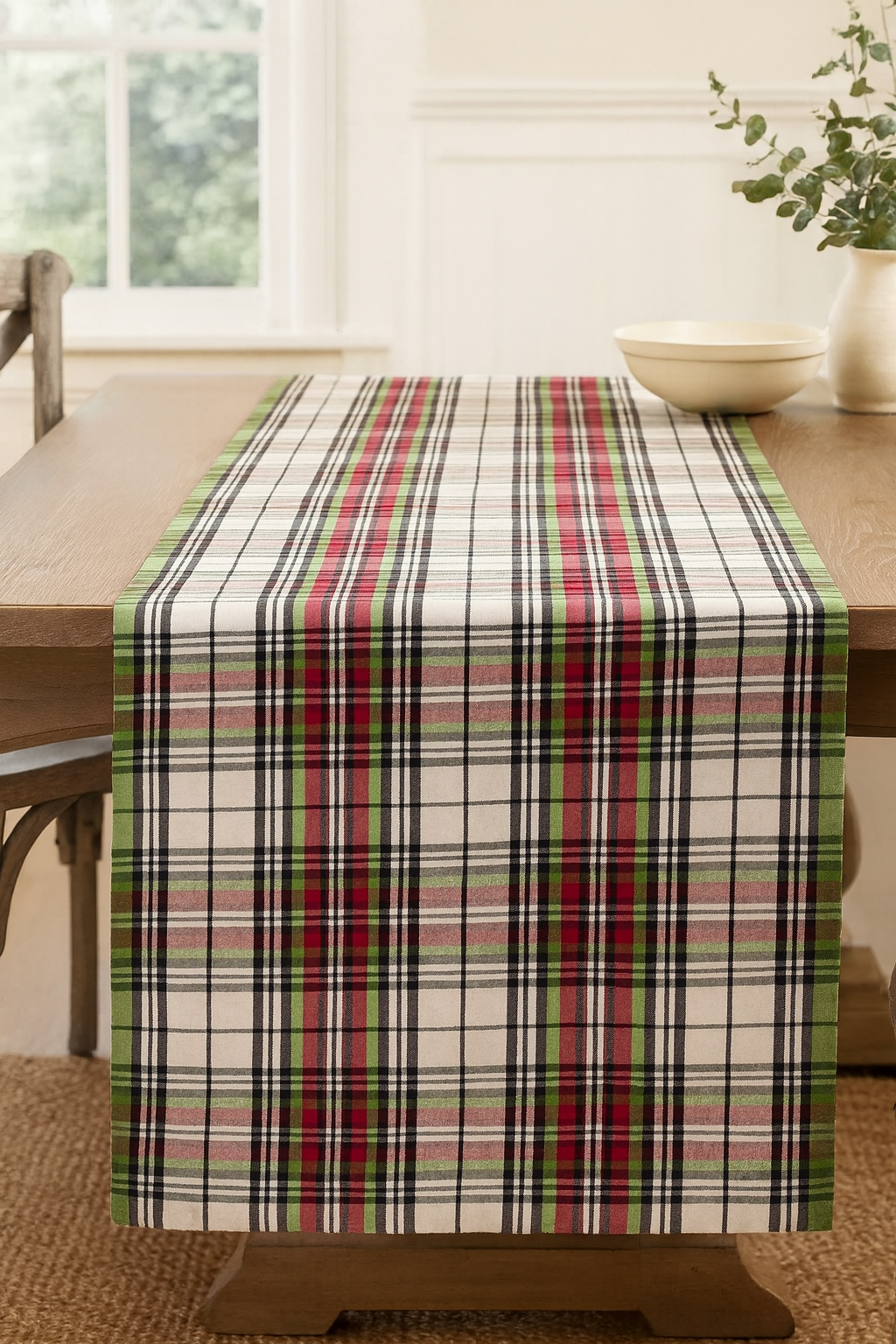 8051 - Classic Plaid Design Cotton 16"x72" Table Runner