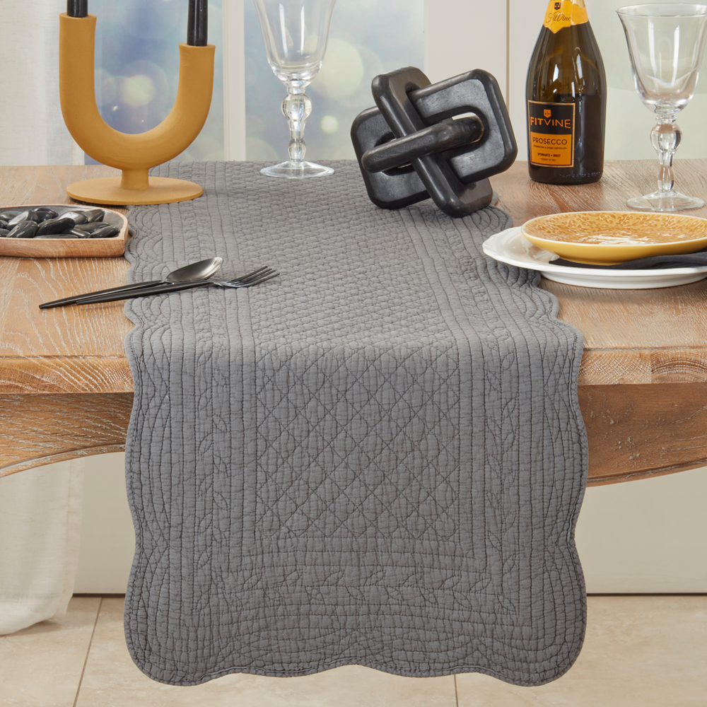 1400 - Slate Quilted Pure Cotton 16"x72" Table Runner