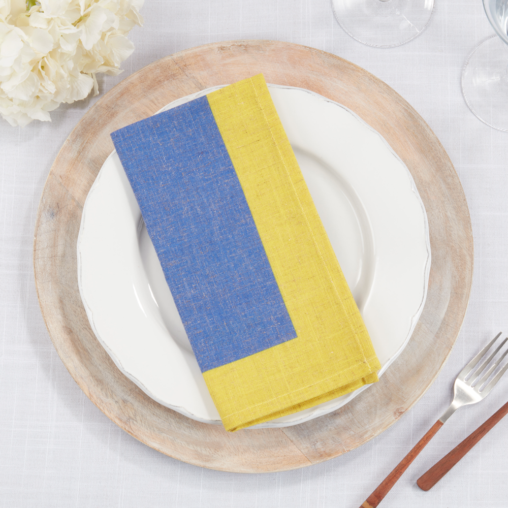 3949 - Blue Yellow Two-Tone Color Band 20" Cloth Napkin