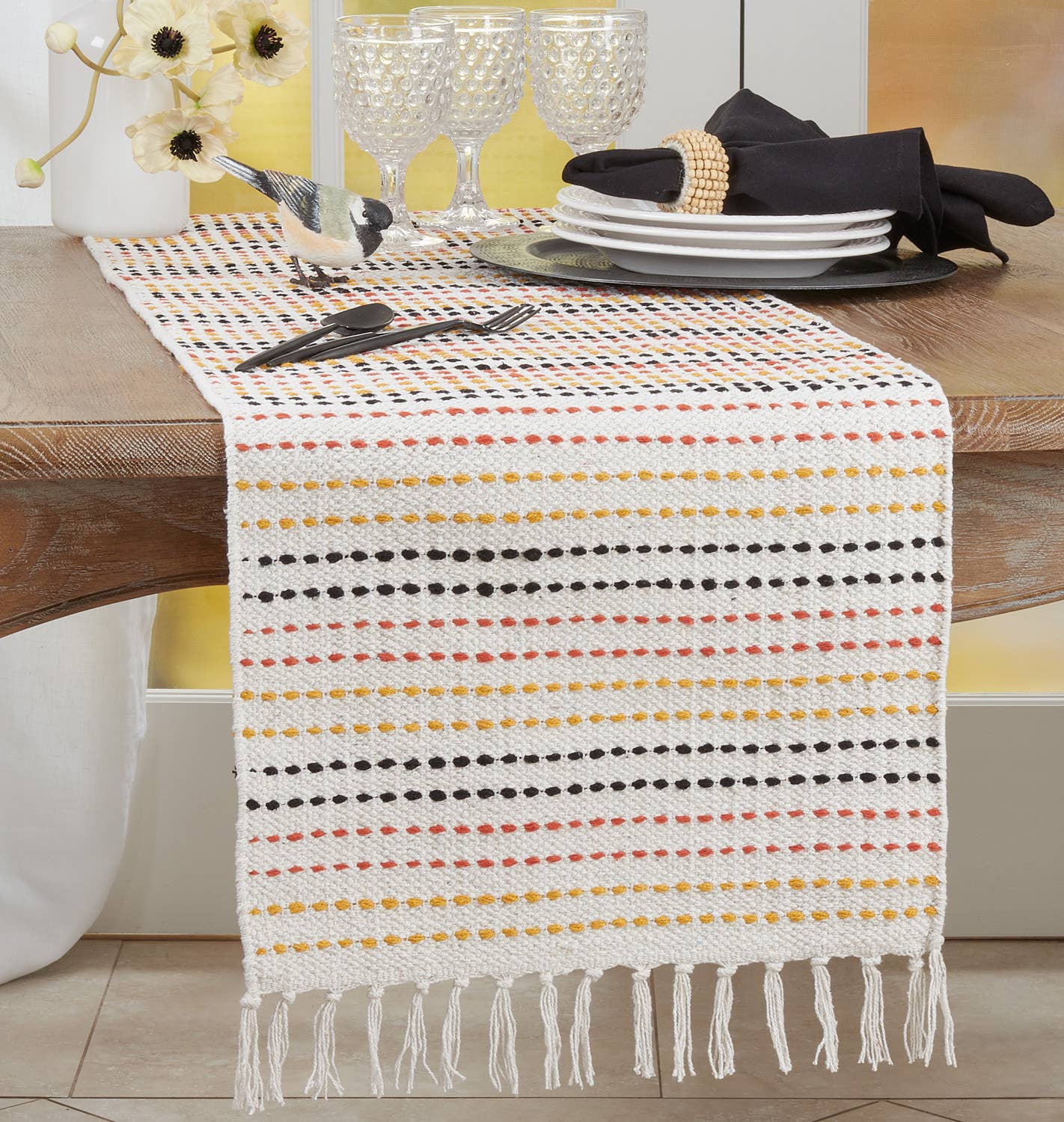 542 - Woven Stripe Cotton Table Runner