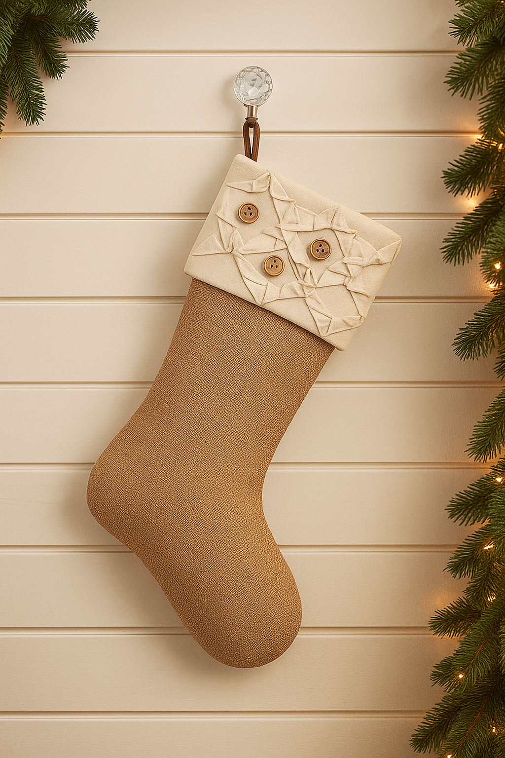 H5075 - Wood Button & Jute Design Christmas Stocking