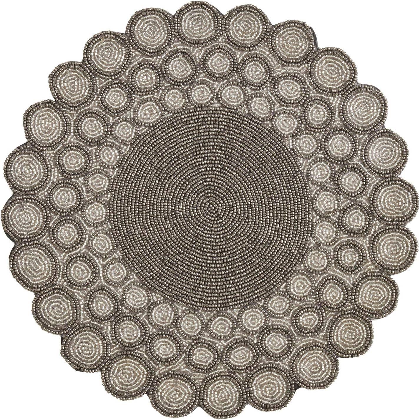 181 - Elegant 14" Silver Glass Bead Round Placemat