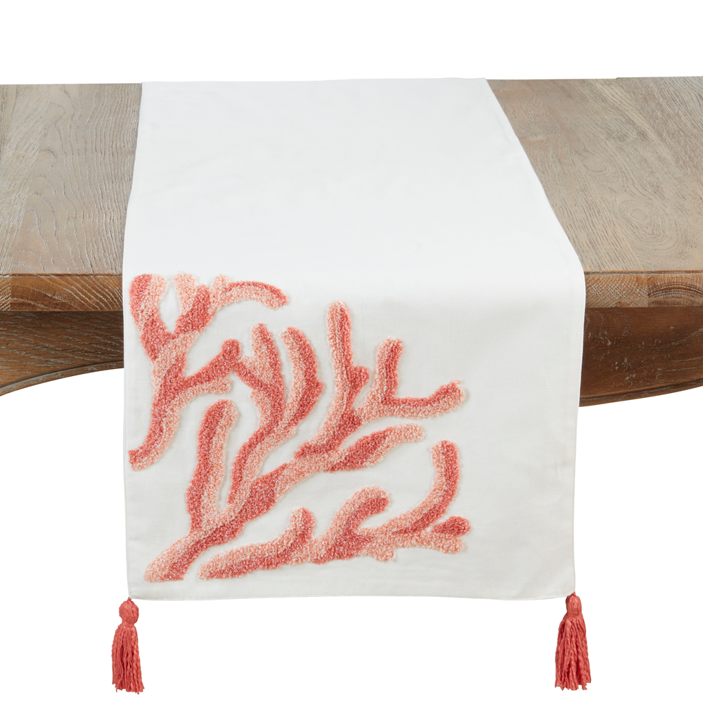 8308 - Embroidered Coral Cotton Table Runner