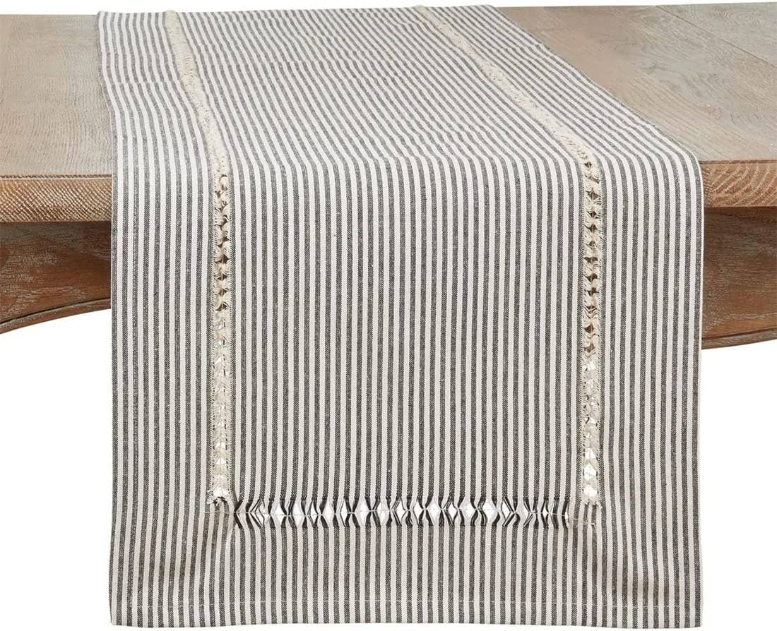 1563 - Black Stripe Hemstitch Cotton Table Runner