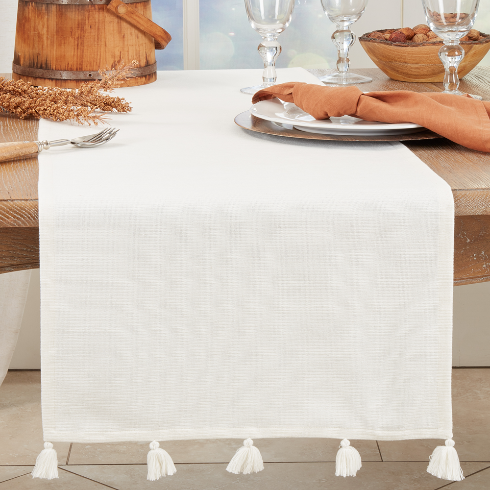377 - White Cotton 16x72 Table Runner
