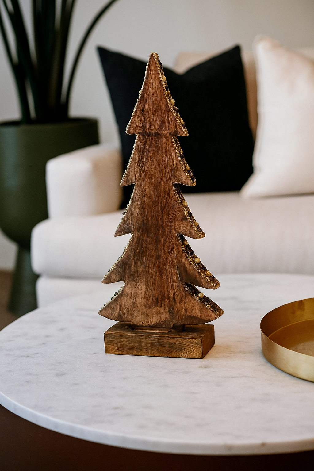 XD304 - 15"H Beaded Wooden Christmas Tree Figurine