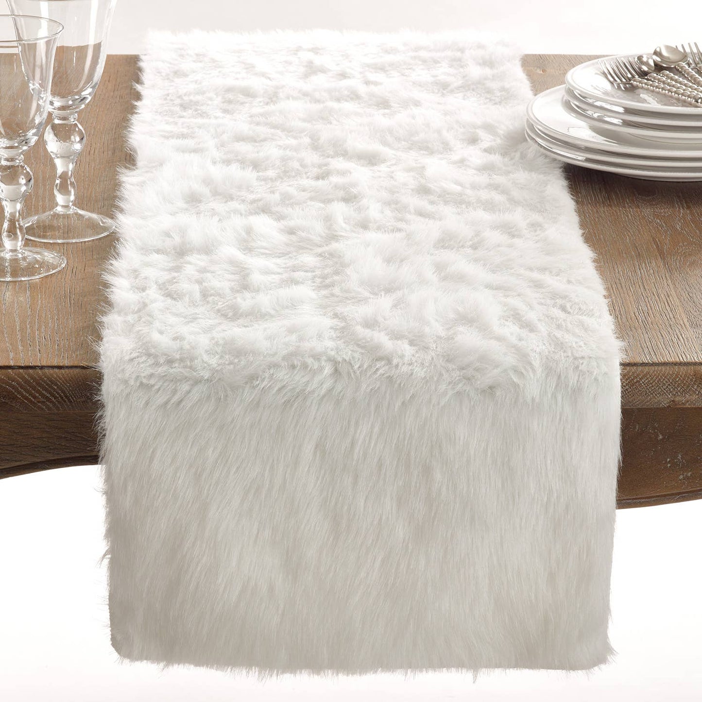 C197 - White Faux Fur Elegant Table Runner