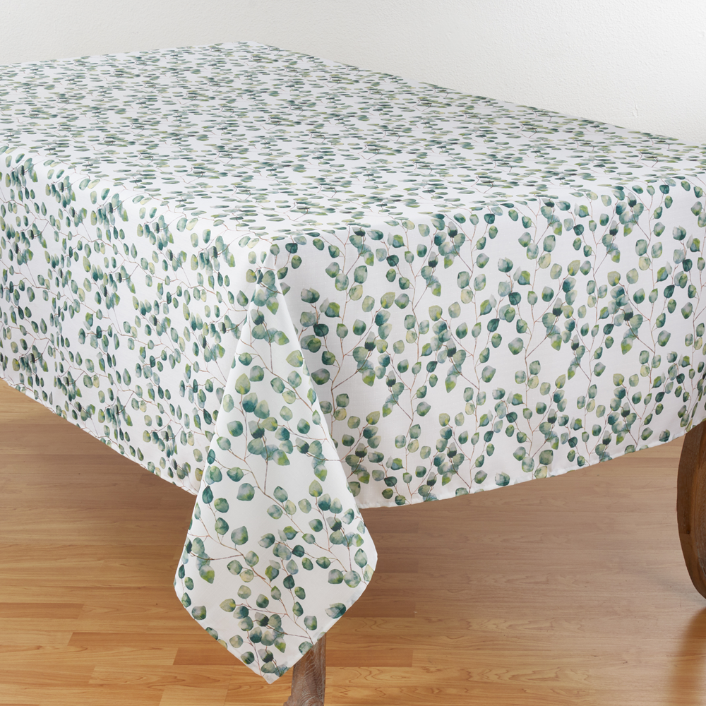 6144 - Eucalyptus Leaf White Tablecloth