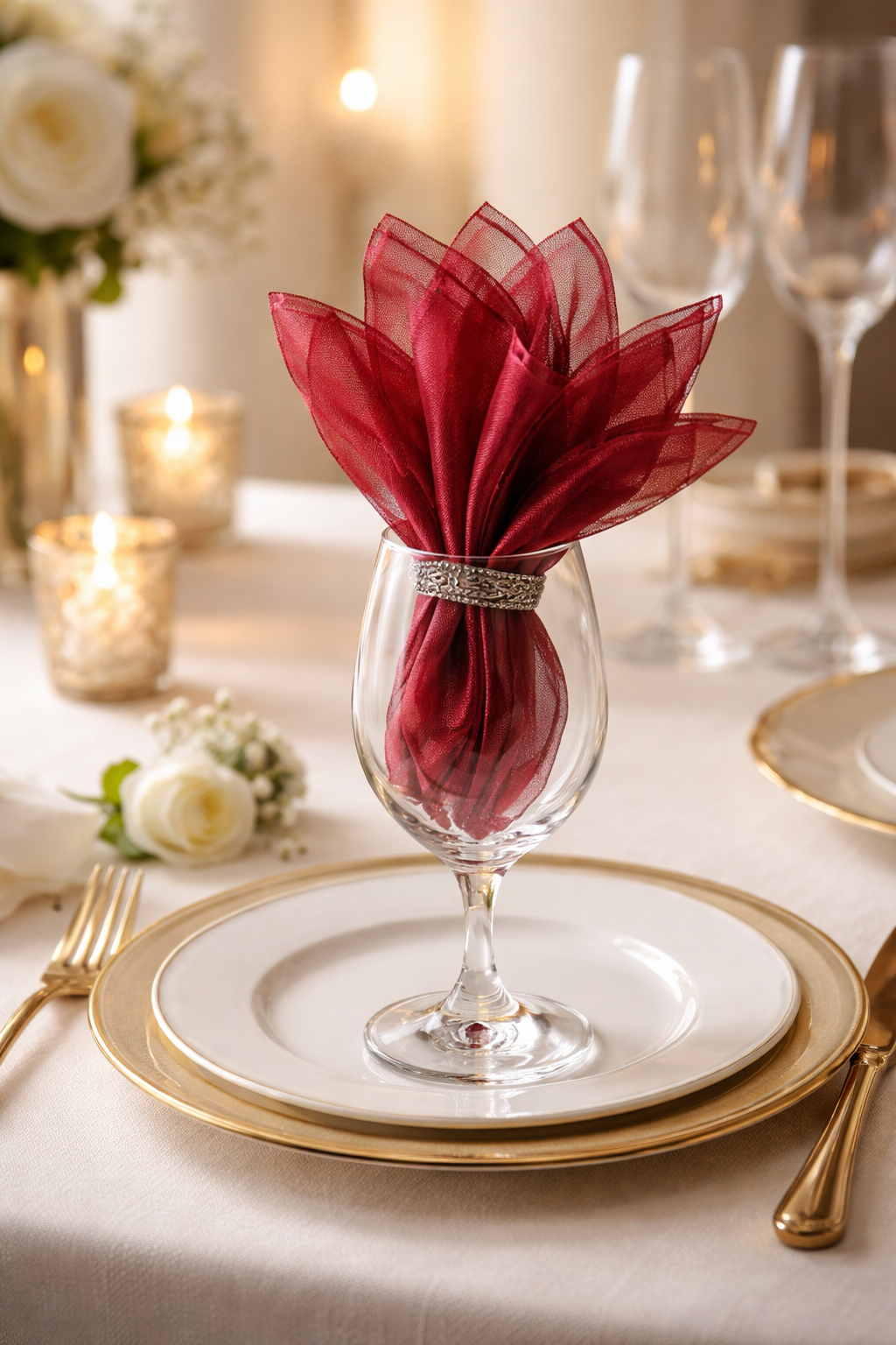 1002 - Burgundy Sheer Organza Festive 20" Dinner Napkin