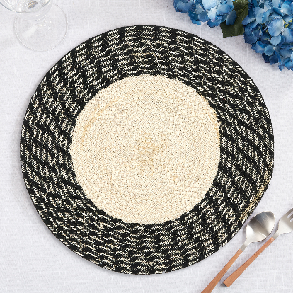 1027 - Black and Natural Hand Braided 15" Placemat