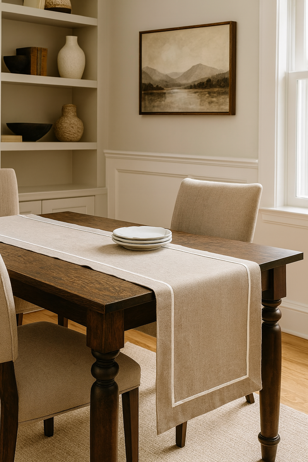 17007 - White Pleated Natural Cotton Table Runner - 16"X72"