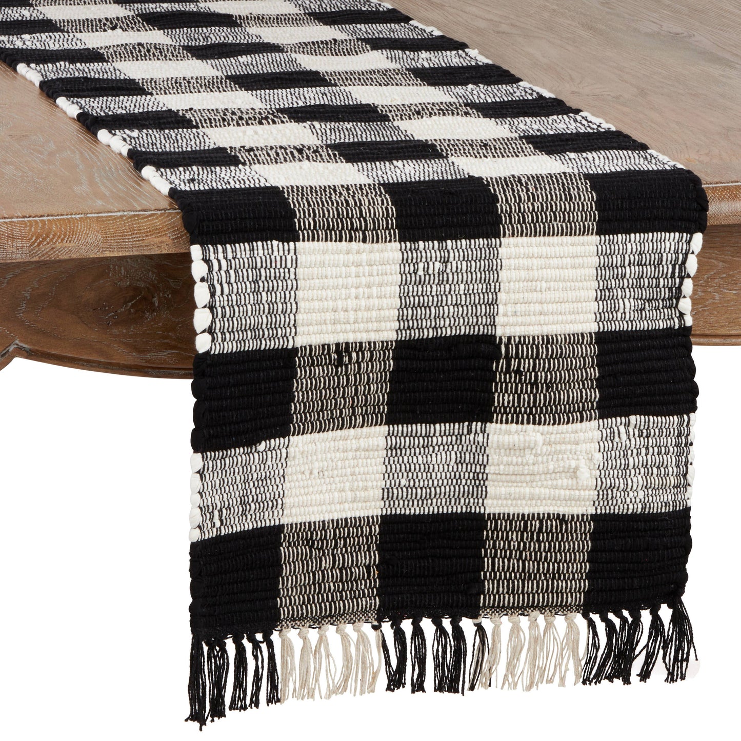 9027 - Black & White Buffalo Plaid Chindi Cotton 16x72 Table Runner