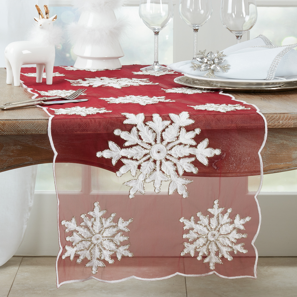 XM02 - Beaded & Embroidered Snowflake Table Runner