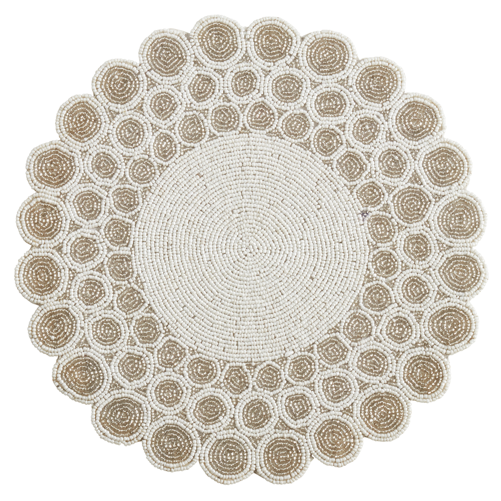 181 - White Beaded 14" Round Placemat