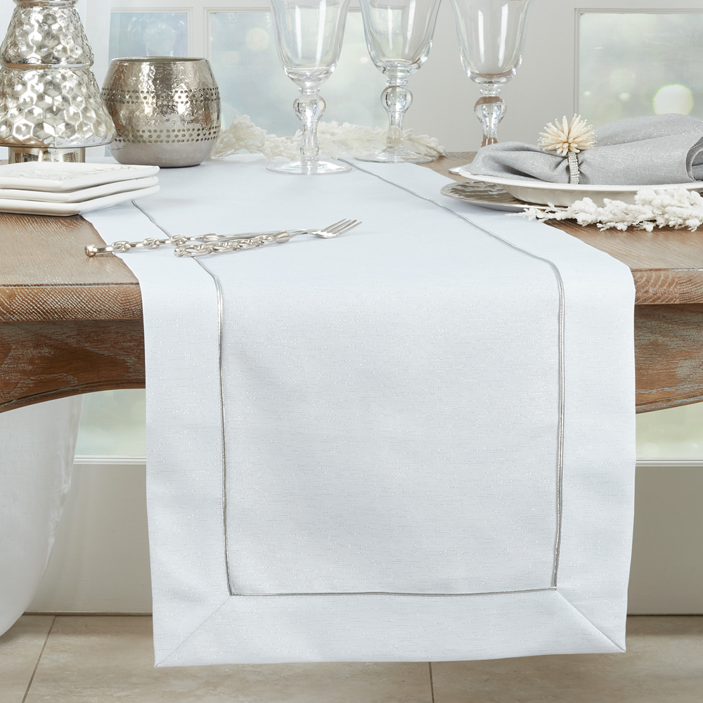 9110 - White Shimmering Piping Table Runner