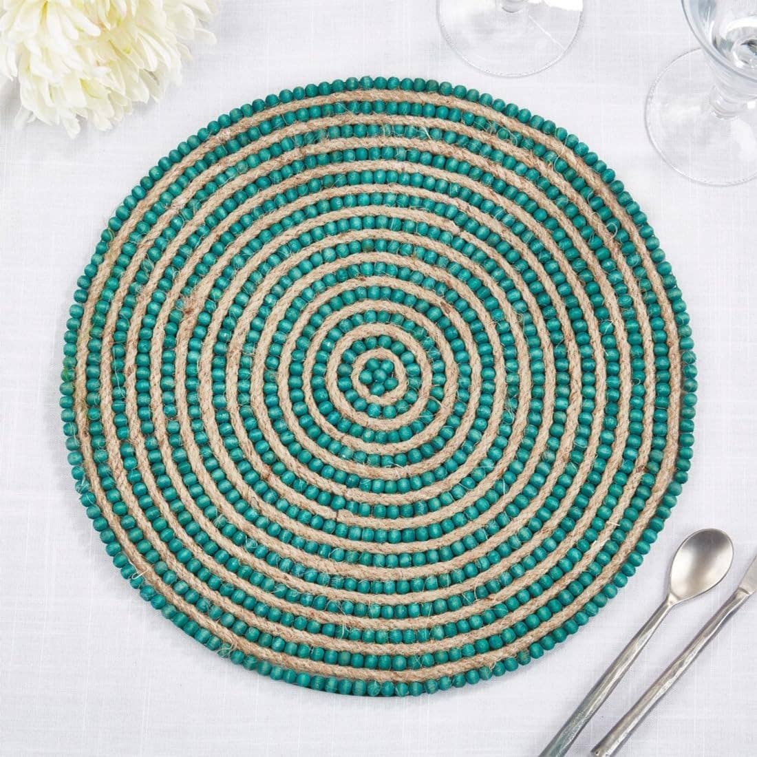 1600 - Blue Mango Wood Beaded 14" Placemat
