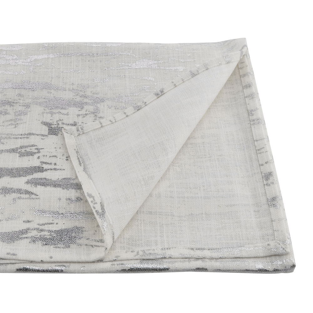 1612 - Silver Distressed Foil Print Cotton Table Runner