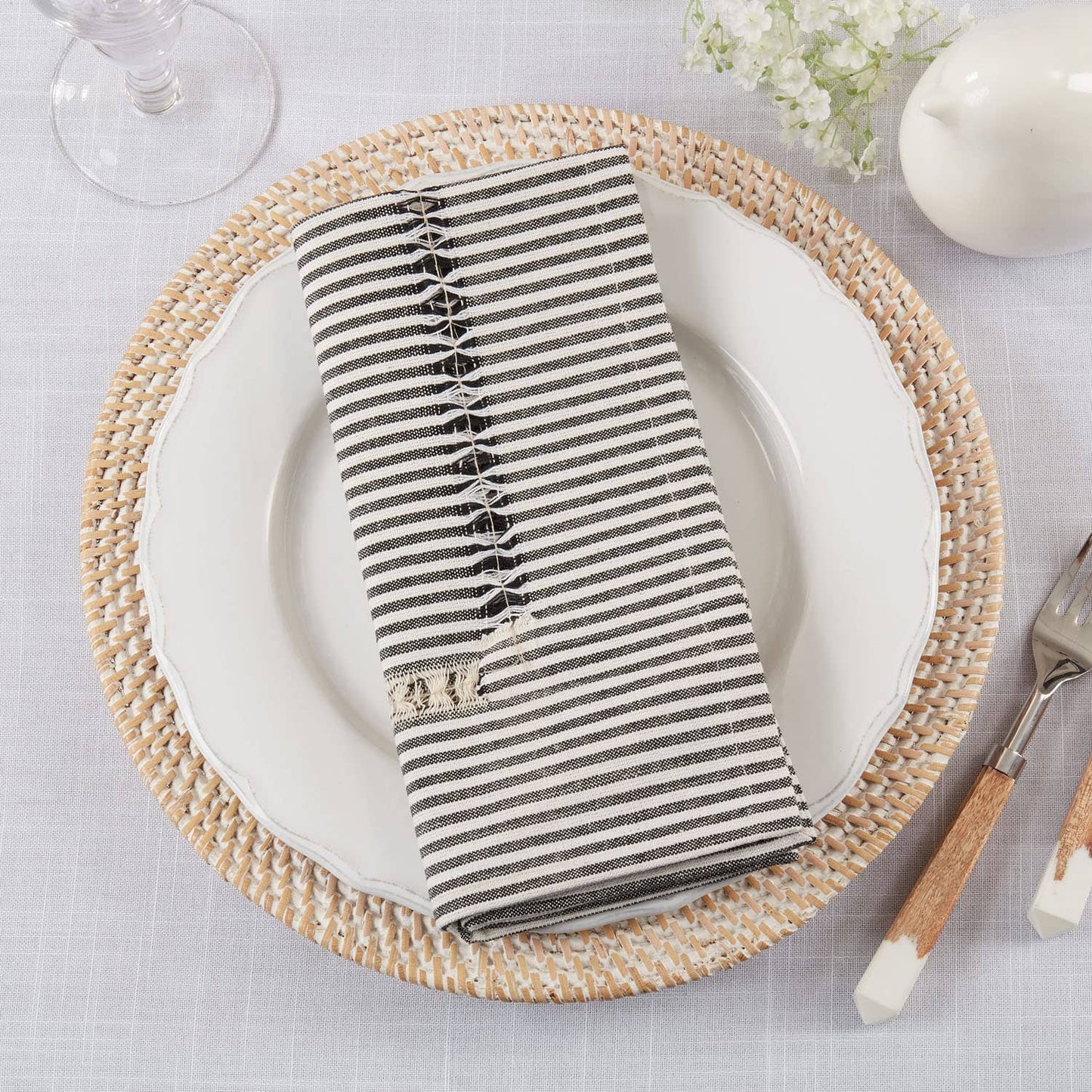 1563 - Black Stripe Hemstitch 20" Cotton Dinner Napkin