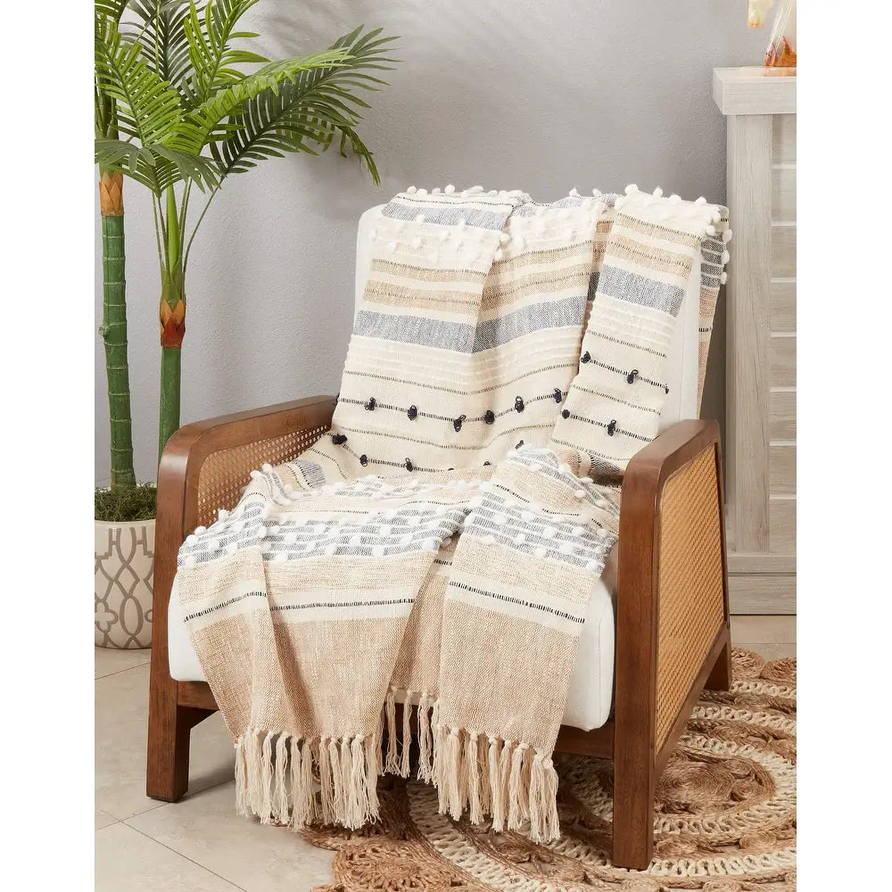 TH392 - Woven Stripe Cotton 50x60 Throw Blanket