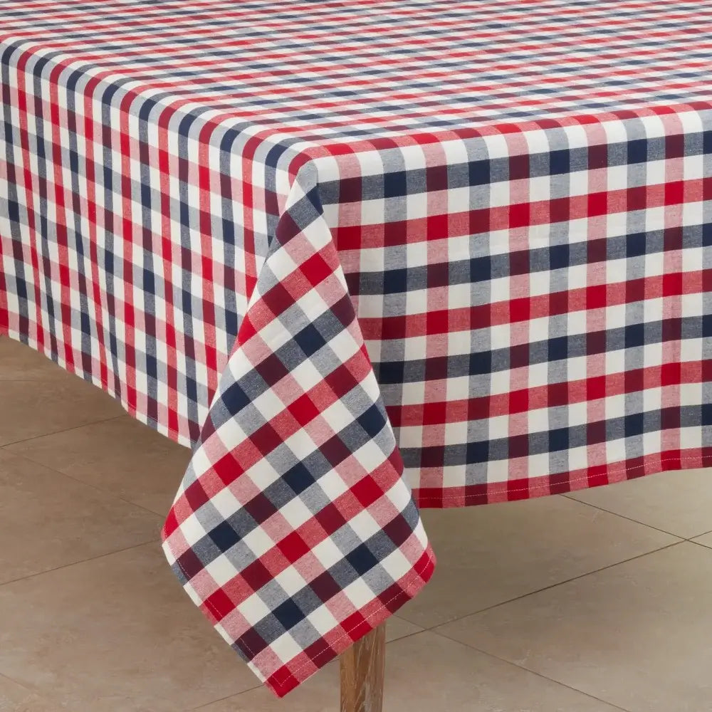 9023 - July 4th Gingham Check Cotton 65" Square Tablecloth