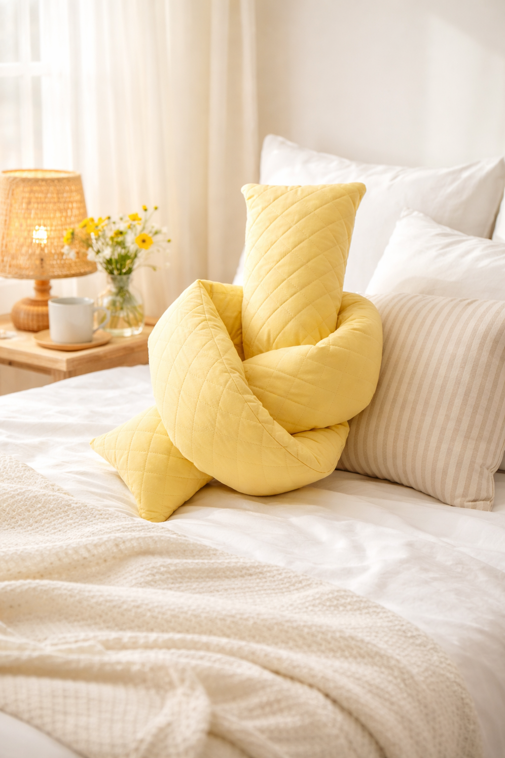 PLW0148 - Yellow Twisted Fun Knot 8"x72" Throw Pillow