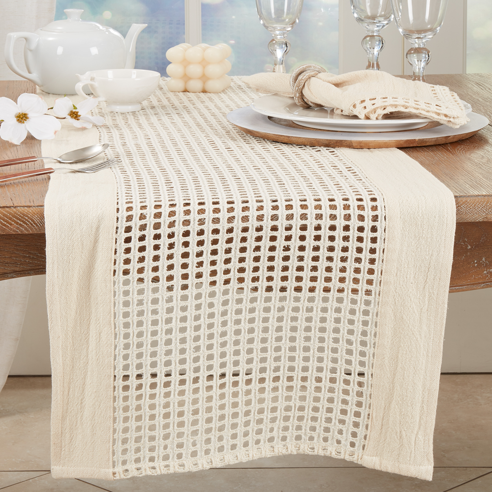 1587 - Net Cotton Ivory 16"X72" Table Runner