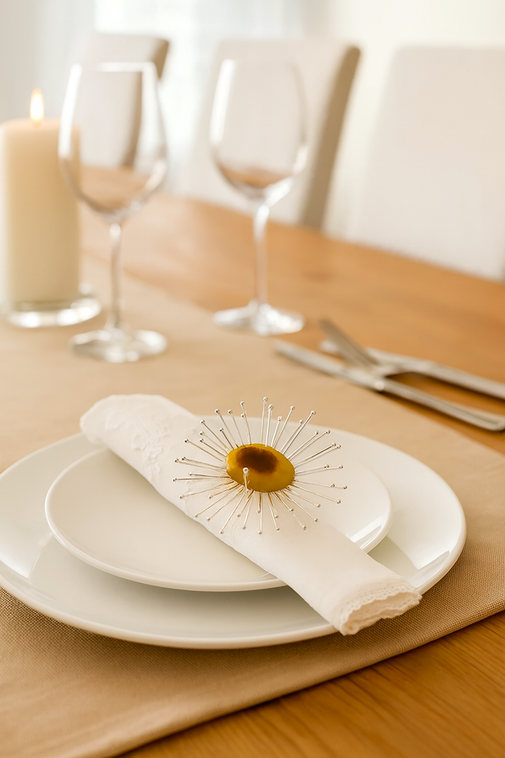 NR0087 - Yellow Agate Sunburst Flare Silver Napkin Holder