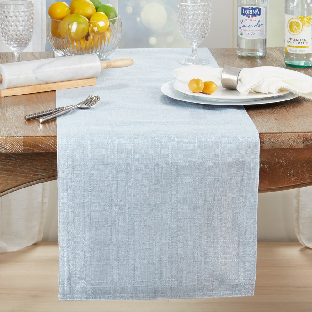 6179 - Aqua Stitched Plaid Table Runner