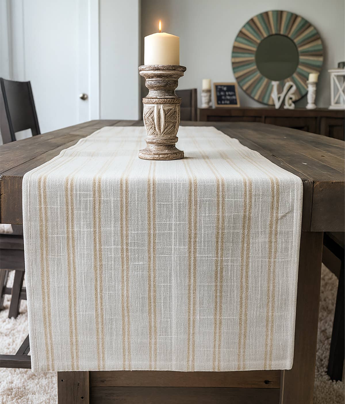 TBL0065 - Beige Striped Linen-Poly Table Runner