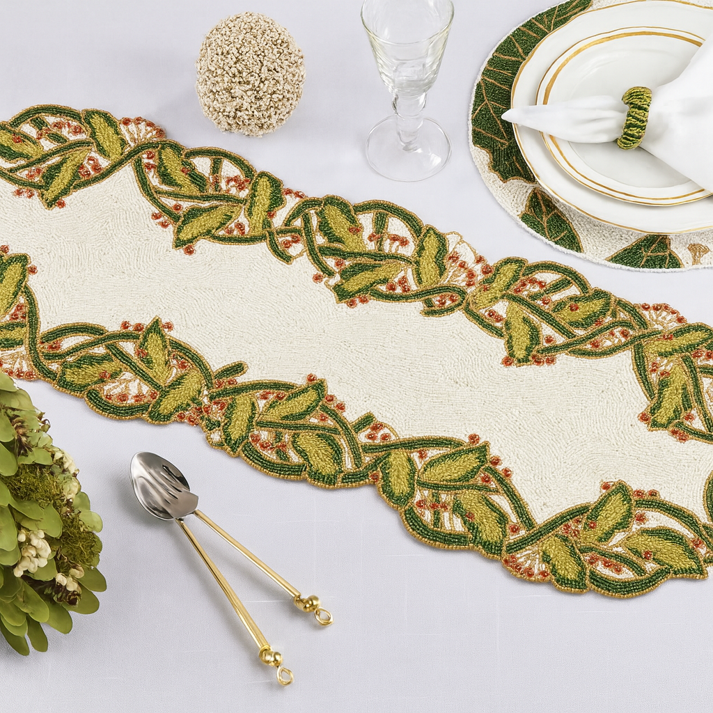 1656 - Shimmering Beaded Holiday 13"x36" Table Runner