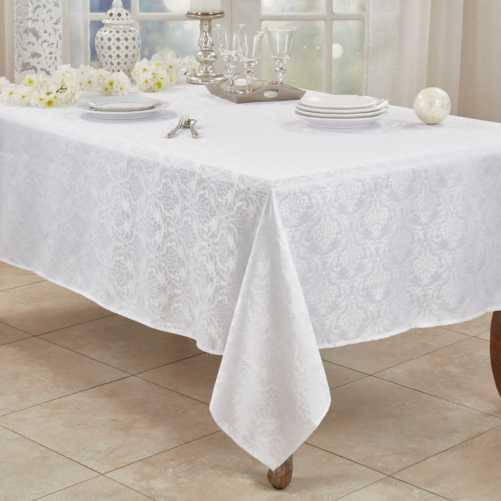 6115 - Elegant Damask White Tablecloth
