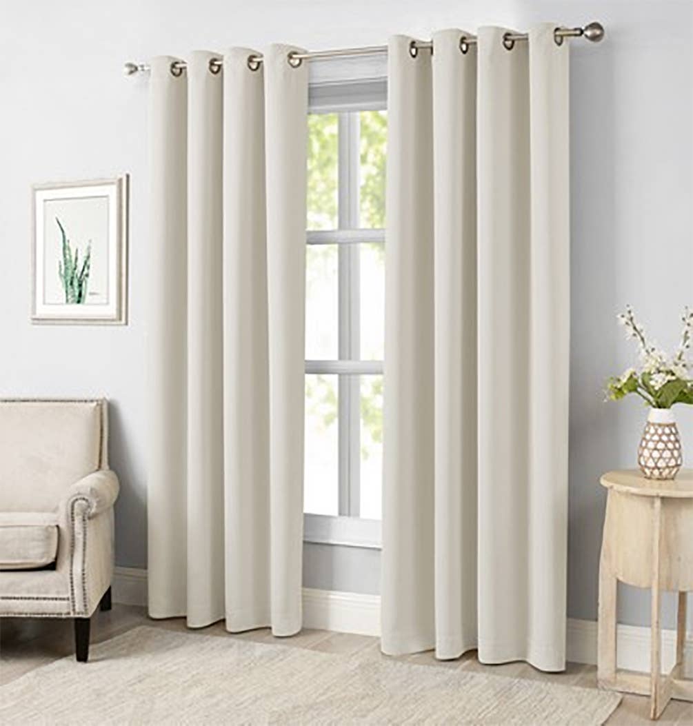 C120 - Set of Two Beige Solid Blackout Curtains