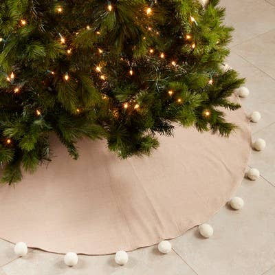 359 - White Pom Pom Natural Cotton Tree Skirt