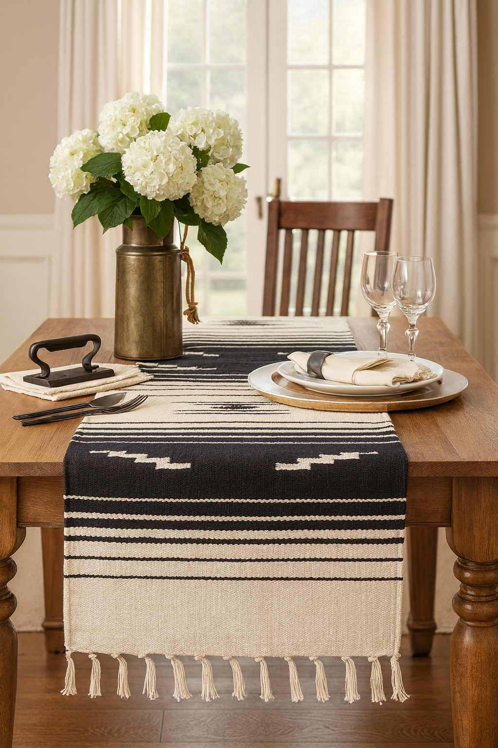 1034 - Black & Natural Southwestern Table Runner