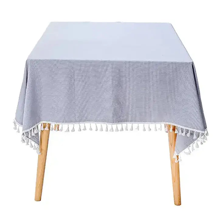 TBL0070 - Grey Houndstooth Cotton Blend Tablecloth with Tassels