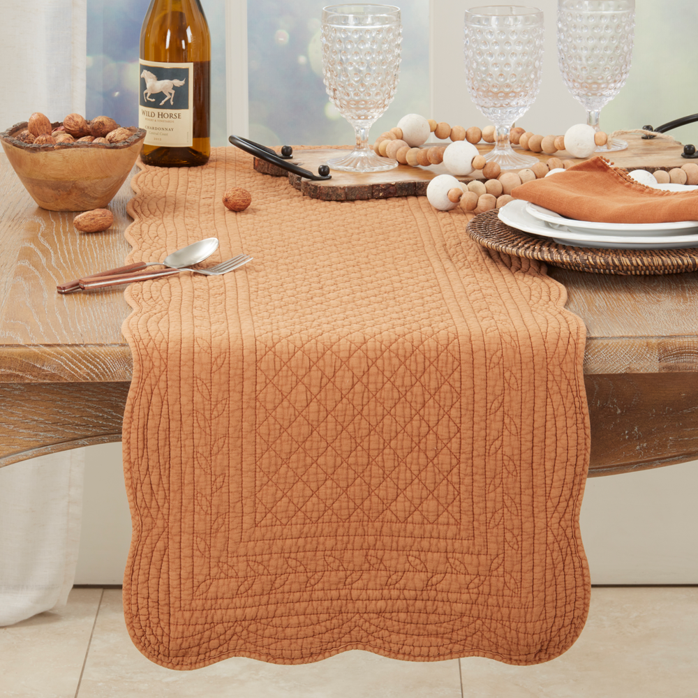 1400 - Terracotta Quilted Pure Cotton 16"x72" Table Runner