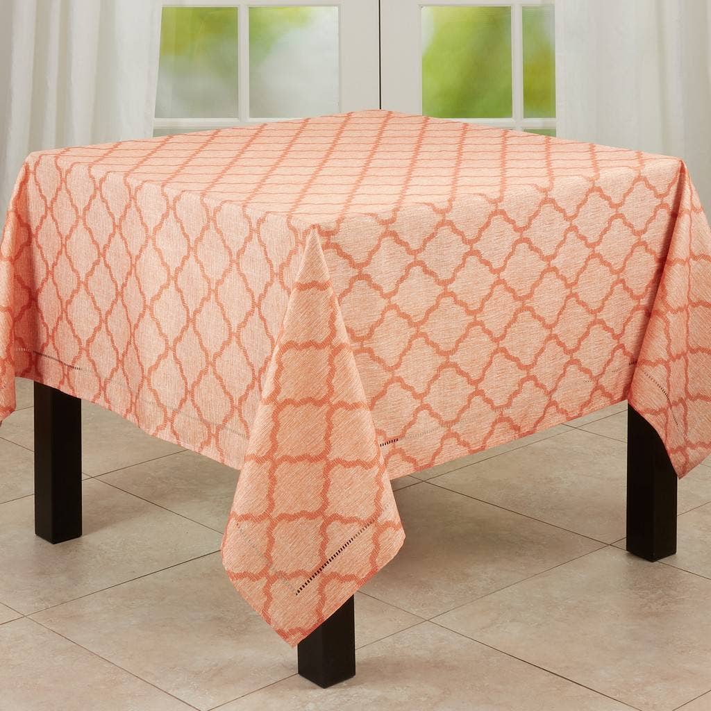 6718 - Orange Moroccan Laser-Cut Hemstitch Tablecloth