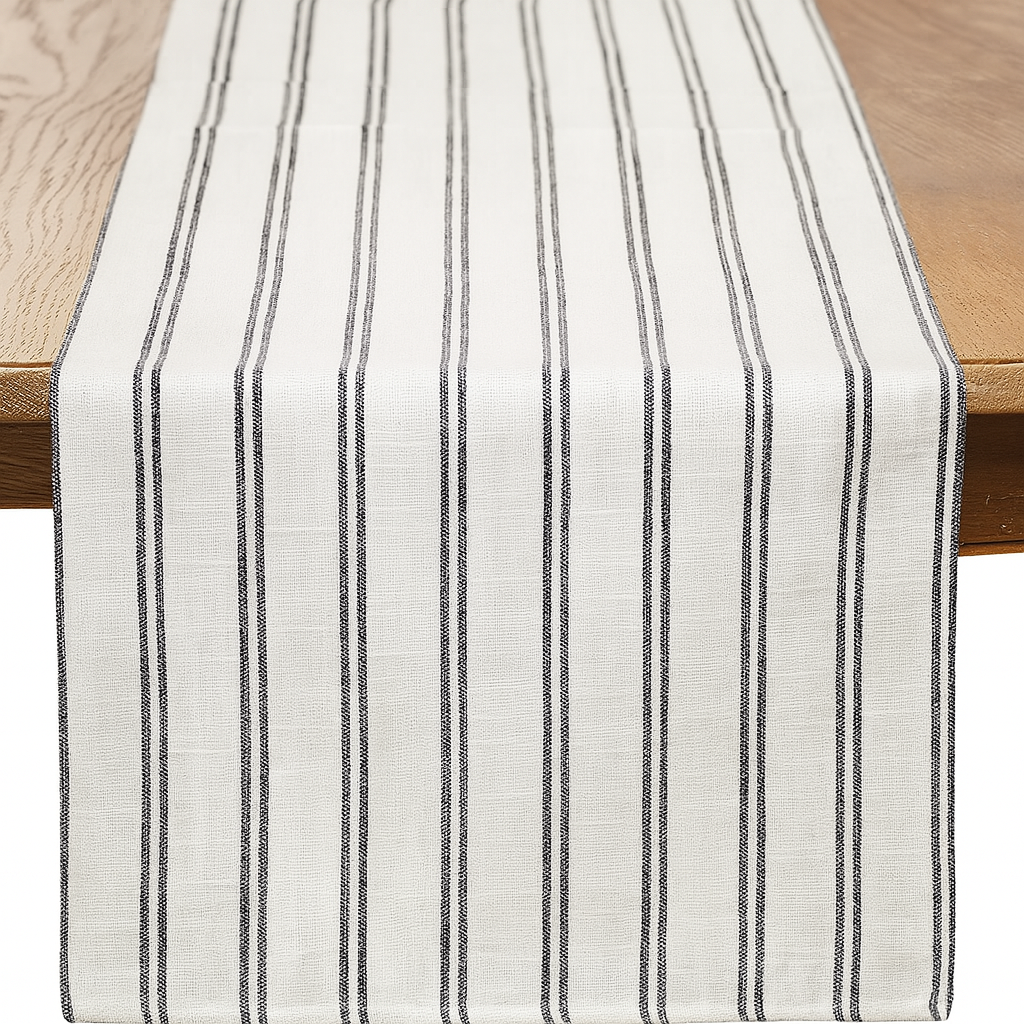 TBL0065 - Black Striped Linen-Poly Table Runner