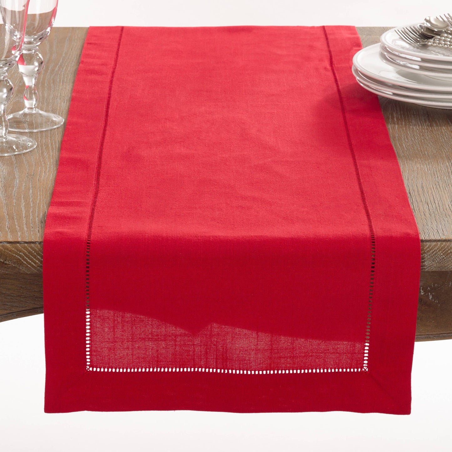 6301 - Classic Hemstitched Red Table Runner