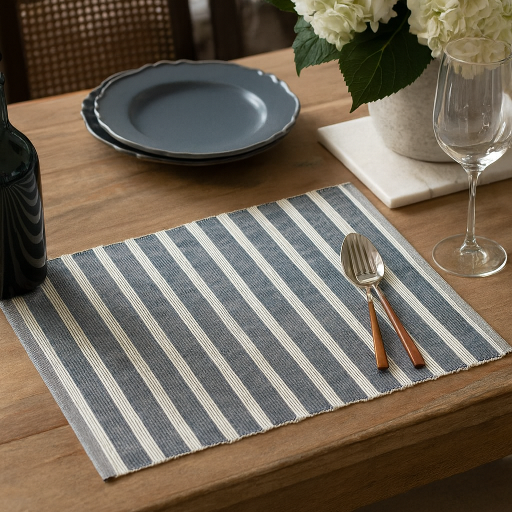 1834 - Elegant Two-Tone Striped Cotton Placemat – 14" x 20"