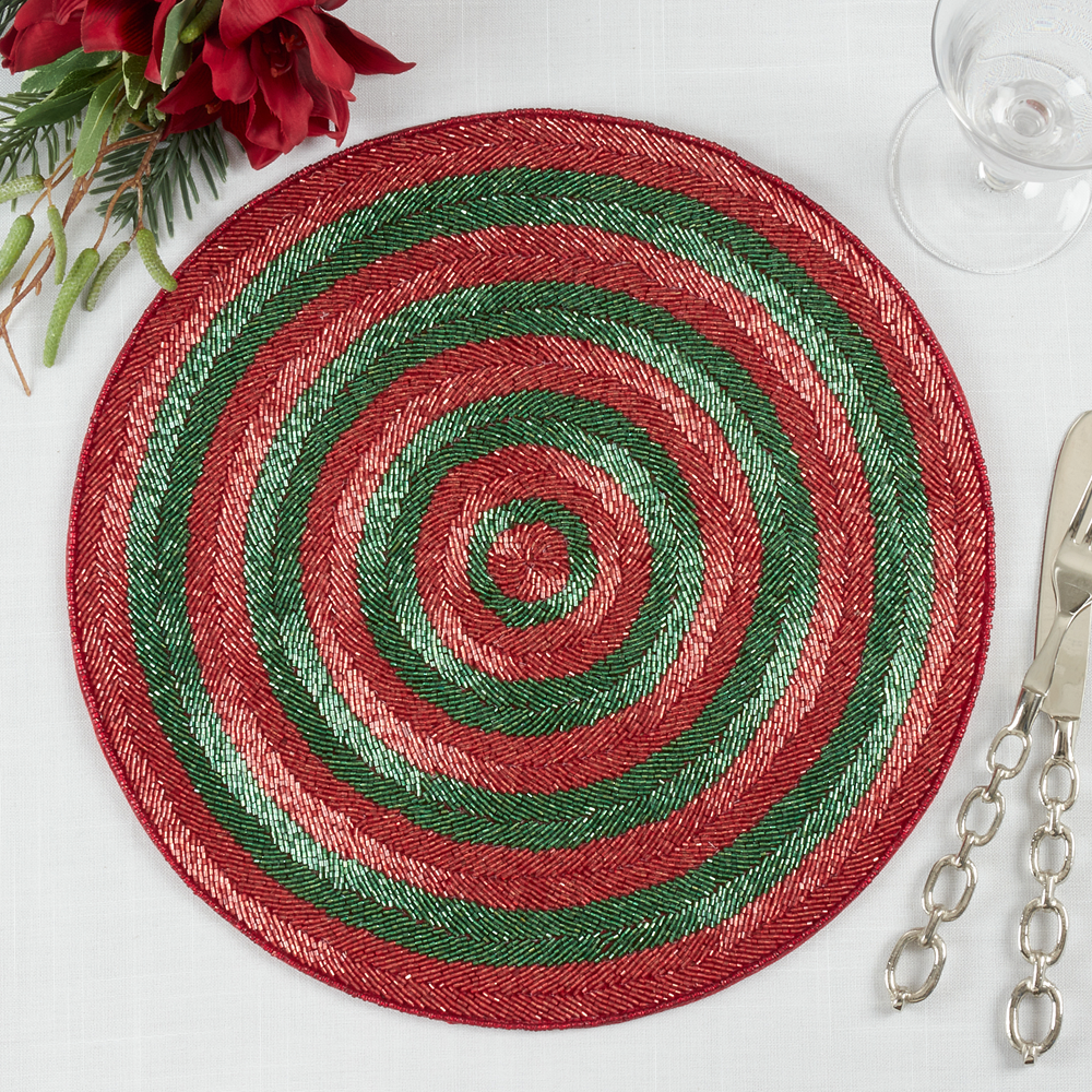 1928 - Red and Green Beaded 15" Placemat