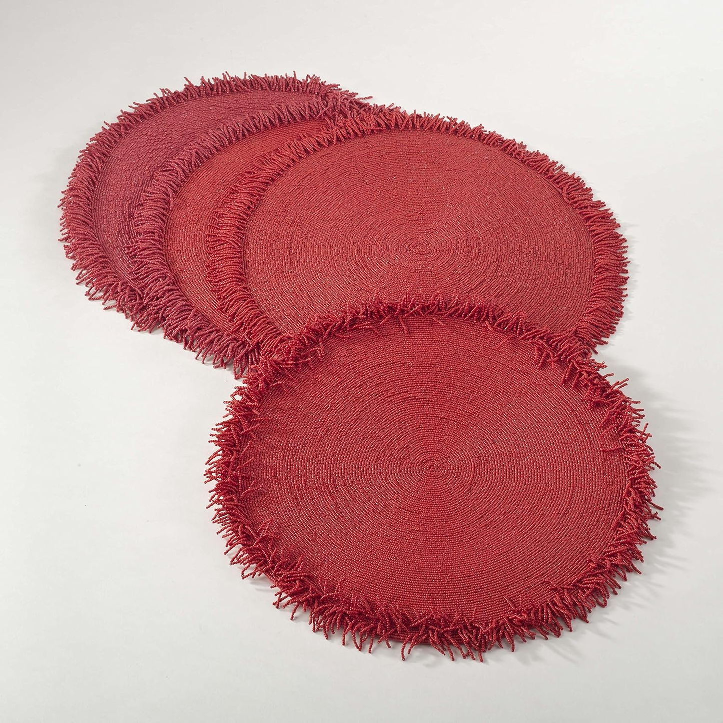 300 - Coral Red Isla Handmade Glass Beaded 15" Placemat